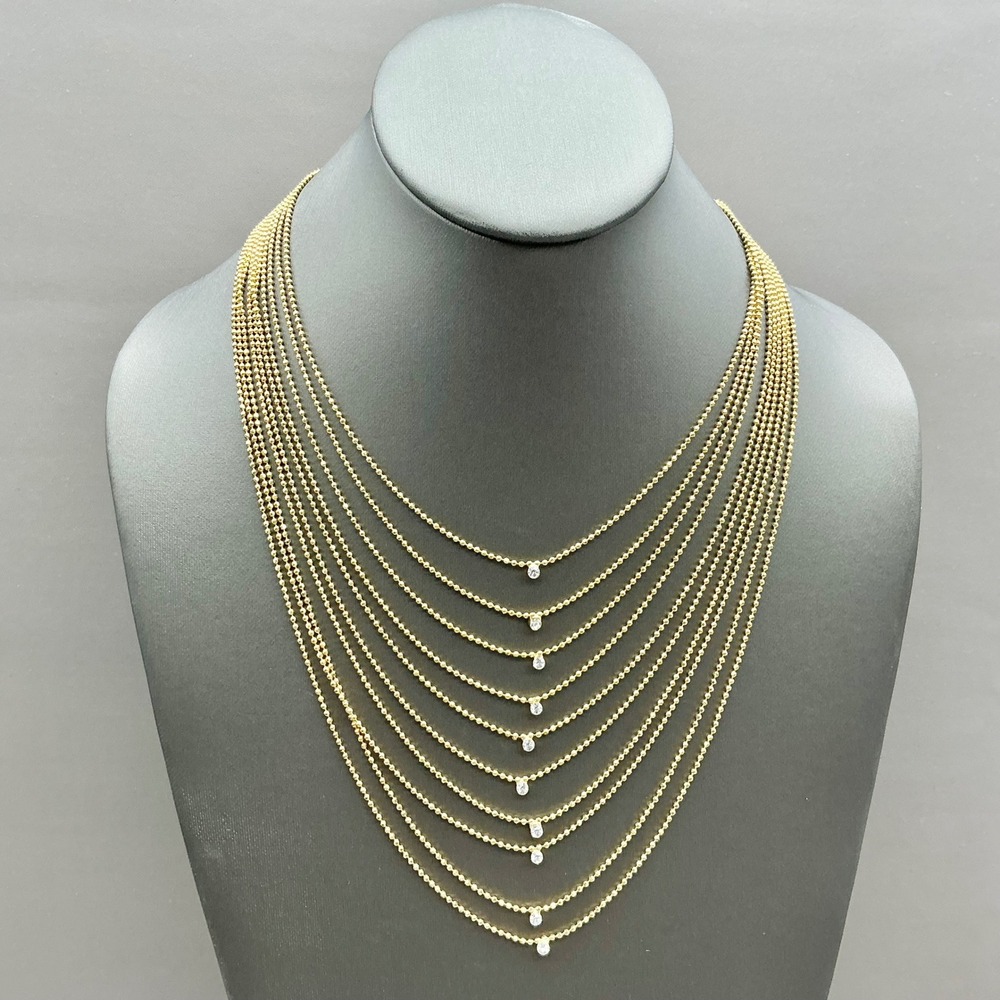 Multi Layered Ball Chain Necklace Women Gold Tone Rhinestone Accents Jewelry